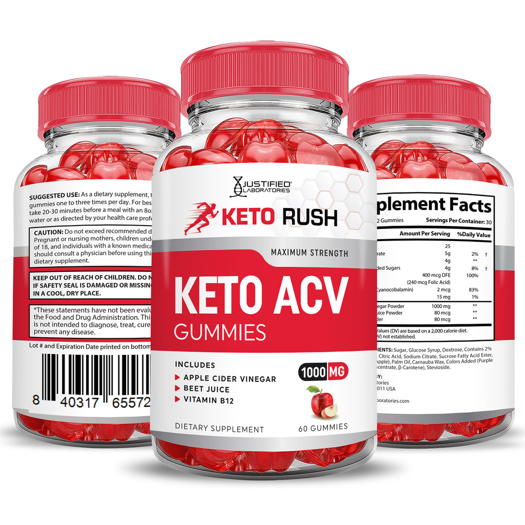3 Sided of Bottle of Keto Rush ACV Gummies 1000MG