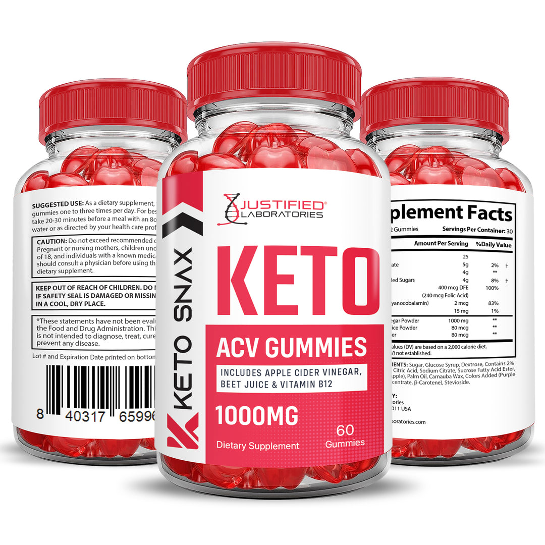 3 Sided of Bottle of Keto Snax Keto ACV Gummies 1000MG