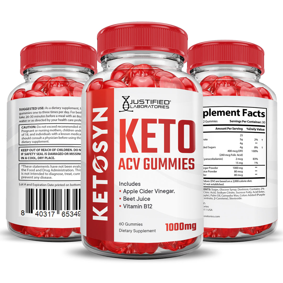 3 Sided of Bottle of Ketosyn Keto ACV Gummies 1000MG