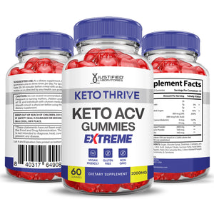 3 Sided of Bottle of Keto Thrive Keto ACV Gummies Extreme 2000mg