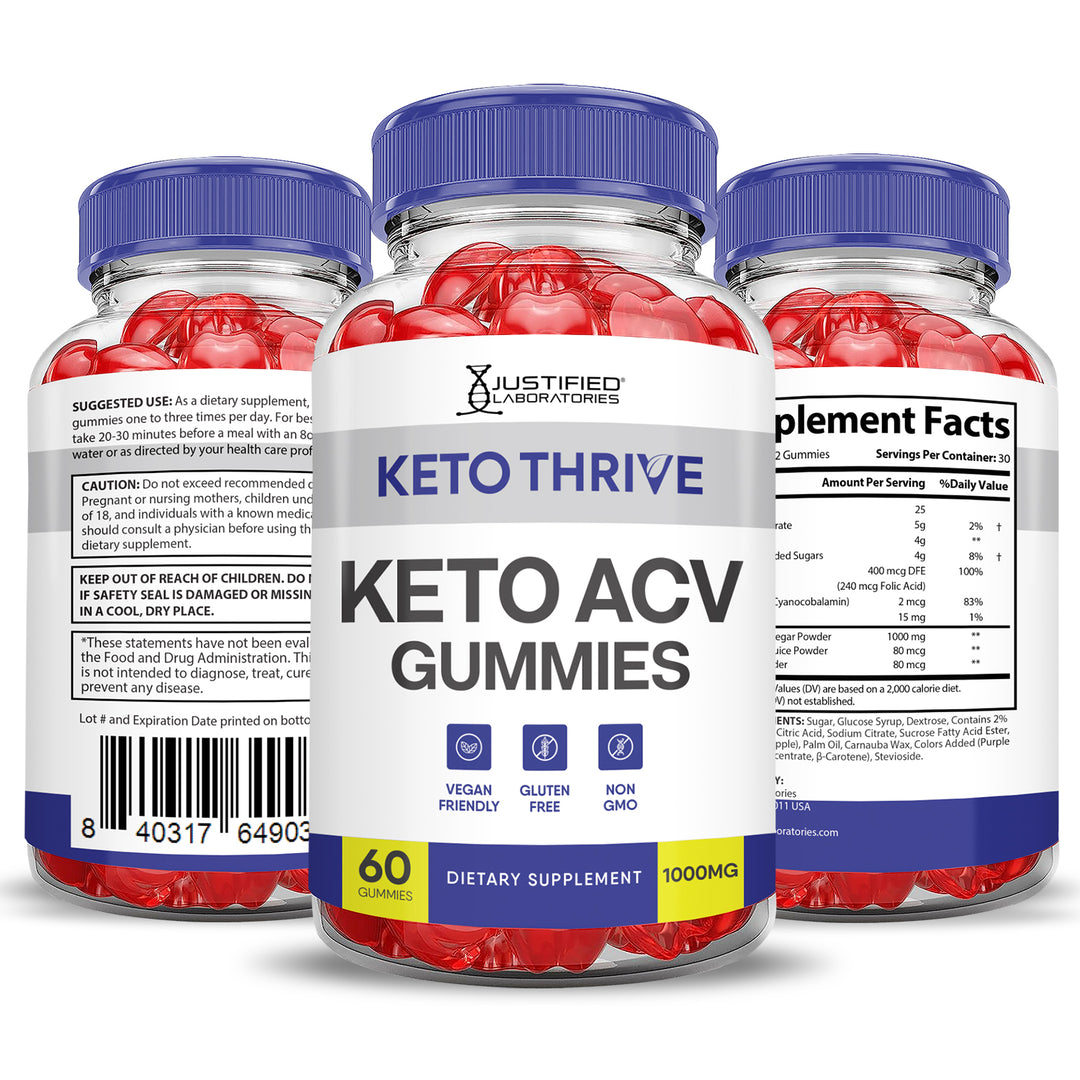 3 Sided of Bottle of Keto Thrive Keto ACV Gummies 1000MG