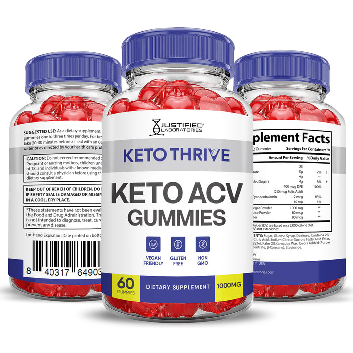 3 Sided of Bottle of Keto Thrive Keto ACV Gummies 1000MG