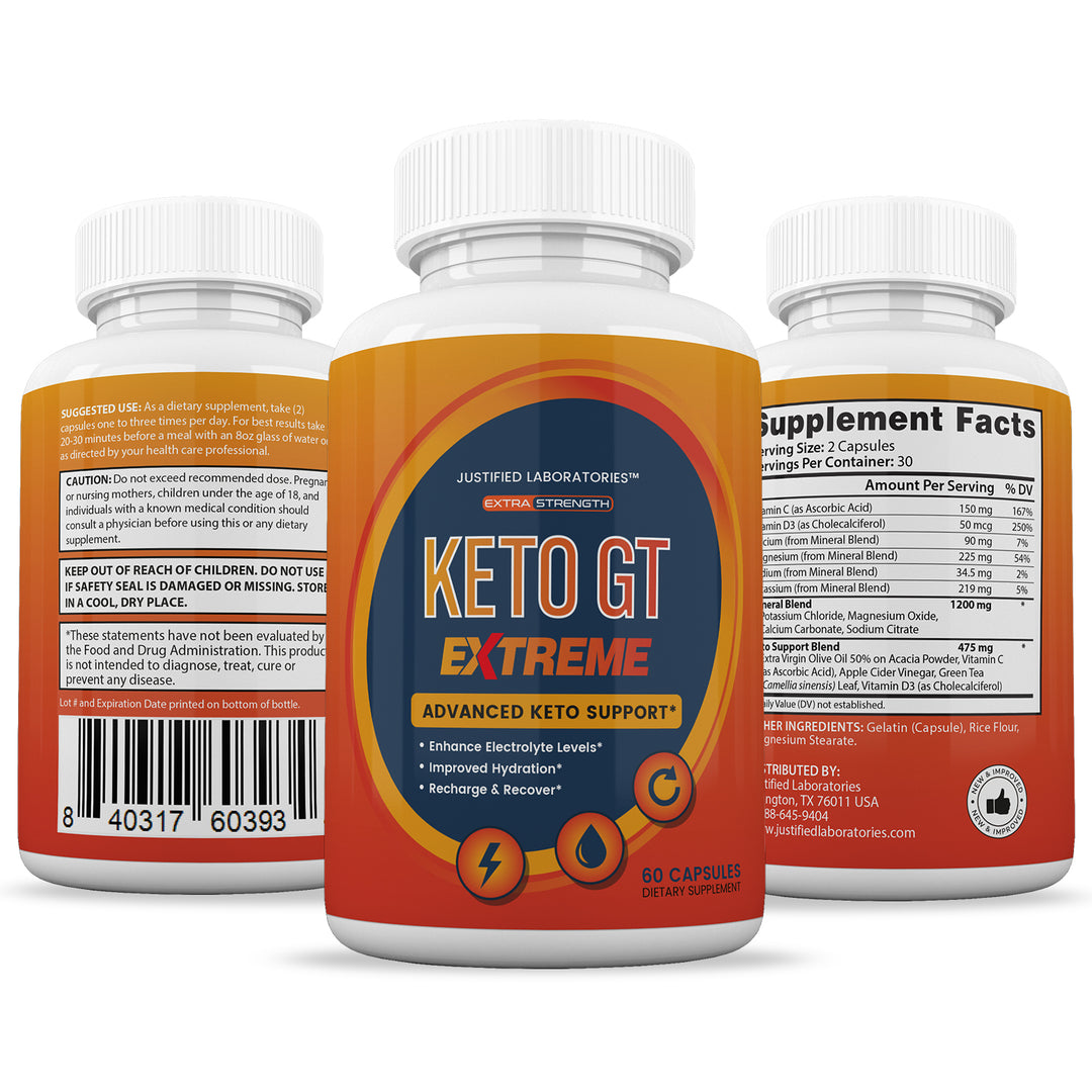 3 Sides of bottle of Keto GT Keto ACV Extreme Pills 1675MG