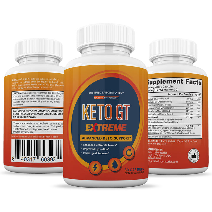 3 Sides of bottle of Keto GT Keto ACV Extreme Pills 1675MG