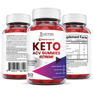 All sides of the bottle of the 2 x Stronger Extreme Ketonaire Keto ACV Gummies 2000mg
