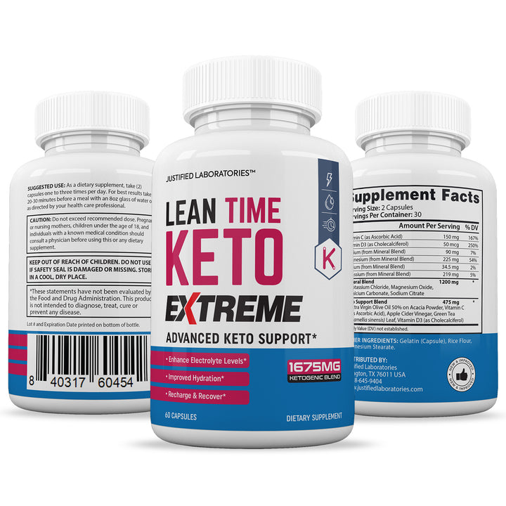 3 Sides of bottle of Lean Time Keto ACV Extreme Pills 1675MG