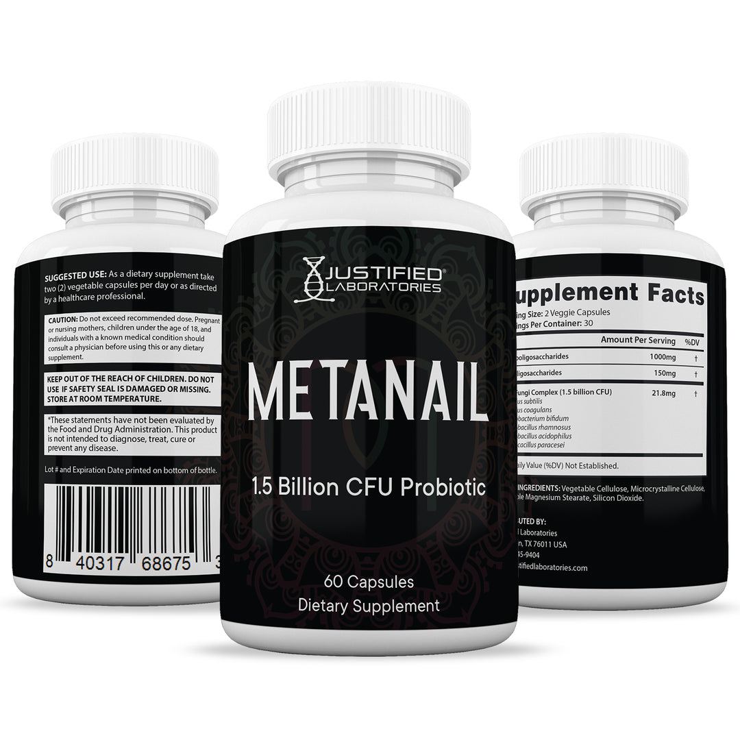 All sides of bottle of the Metanail 1.5 Billion CFU Pills