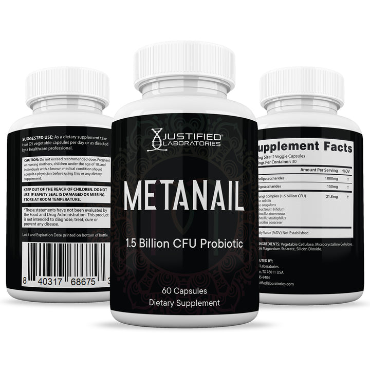 All sides of bottle of the Metanail 1.5 Billion CFU Pills