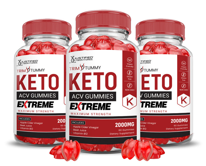 3 bottles Trim Tummy Keto ACV Gummies Extreme 2000mg