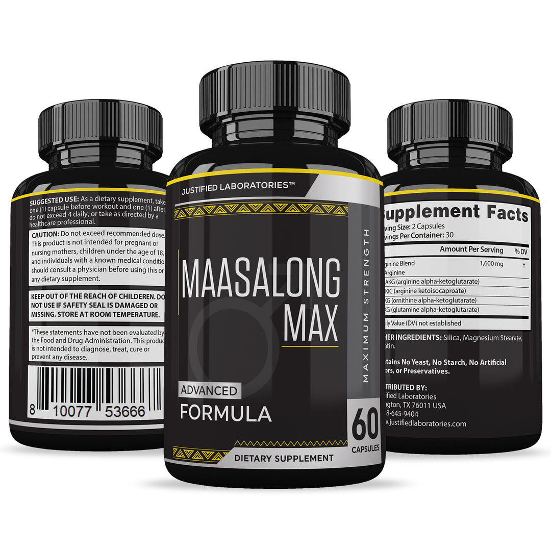 All sides of bottle of the Maasalong Max Men’s Health Supplement 1600MG