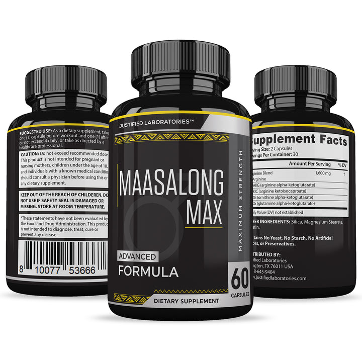 All sides of bottle of the Maasalong Max Men’s Health Supplement 1600MG