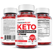 Cargar imagen en el visor de la Galería, All sides of bottle of the 2 x Stronger Premium Blast Extreme Keto ACV Gummies 2000mg