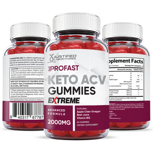 All sides of bottle of the 2 x Stronger ProFast Keto ACV Gummies Extreme 2000mg
