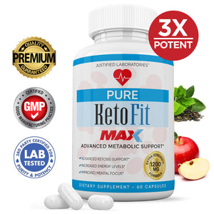Pure Keto Fit Max 1200MG Keto Pills Advanced BHB Ketogenic Supplement Exogenous Ketones Ketosis for Men Women 60 Capsules 1 Bottle