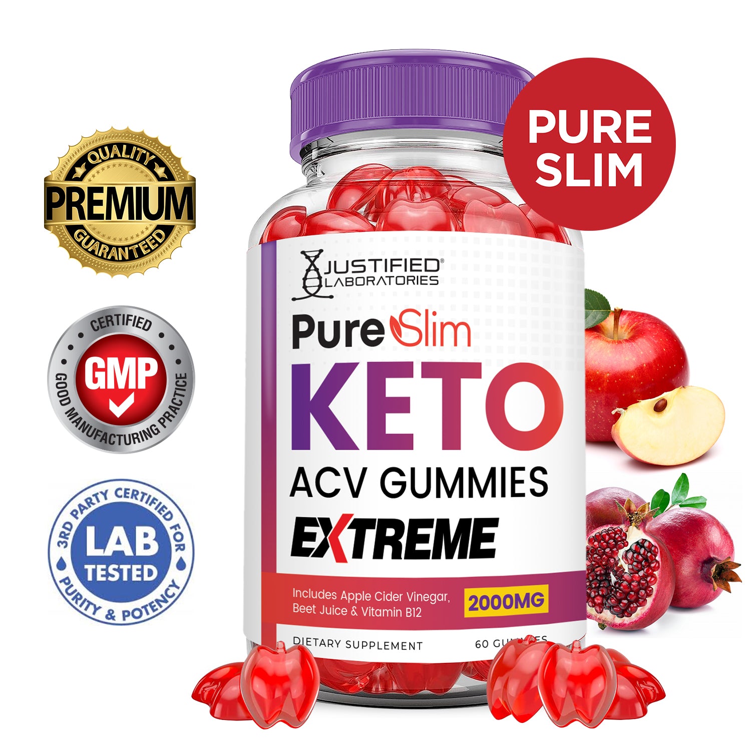 2 x Stronger Pure Slim Keto ACV Gummies Extreme 2000mg