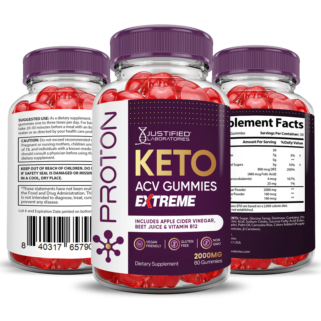 3 Sided of Bottle of Proton Keto ACV Gummies Extreme 2000mg