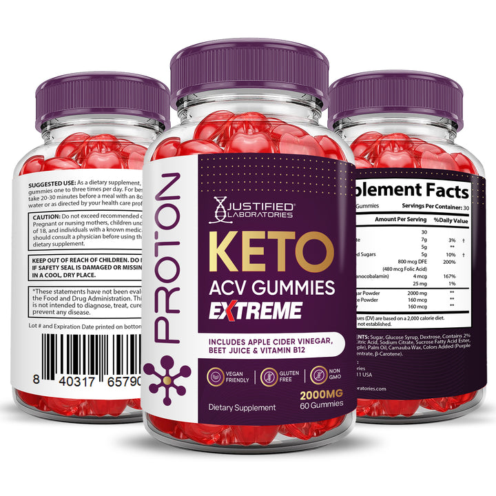 3 Sided of Bottle of Proton Keto ACV Gummies Extreme 2000mg