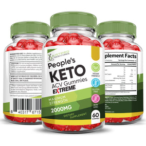 All sides of the bottle of the 2 x Stronger Peoples Keto ACV Gummies Extreme 2000mg