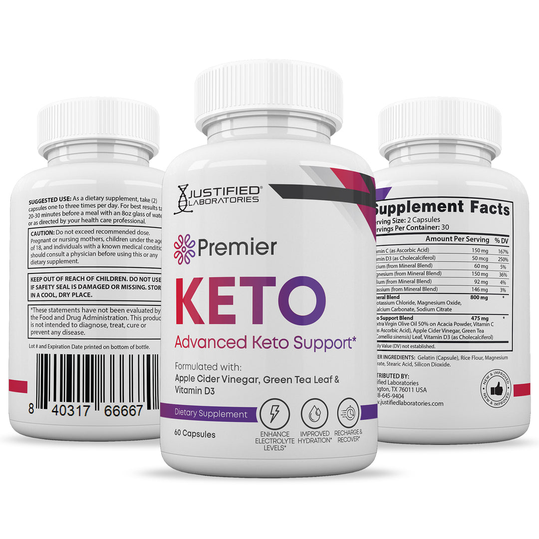 All sides of bottle of the Premier Keto ACV Pills 1275MG