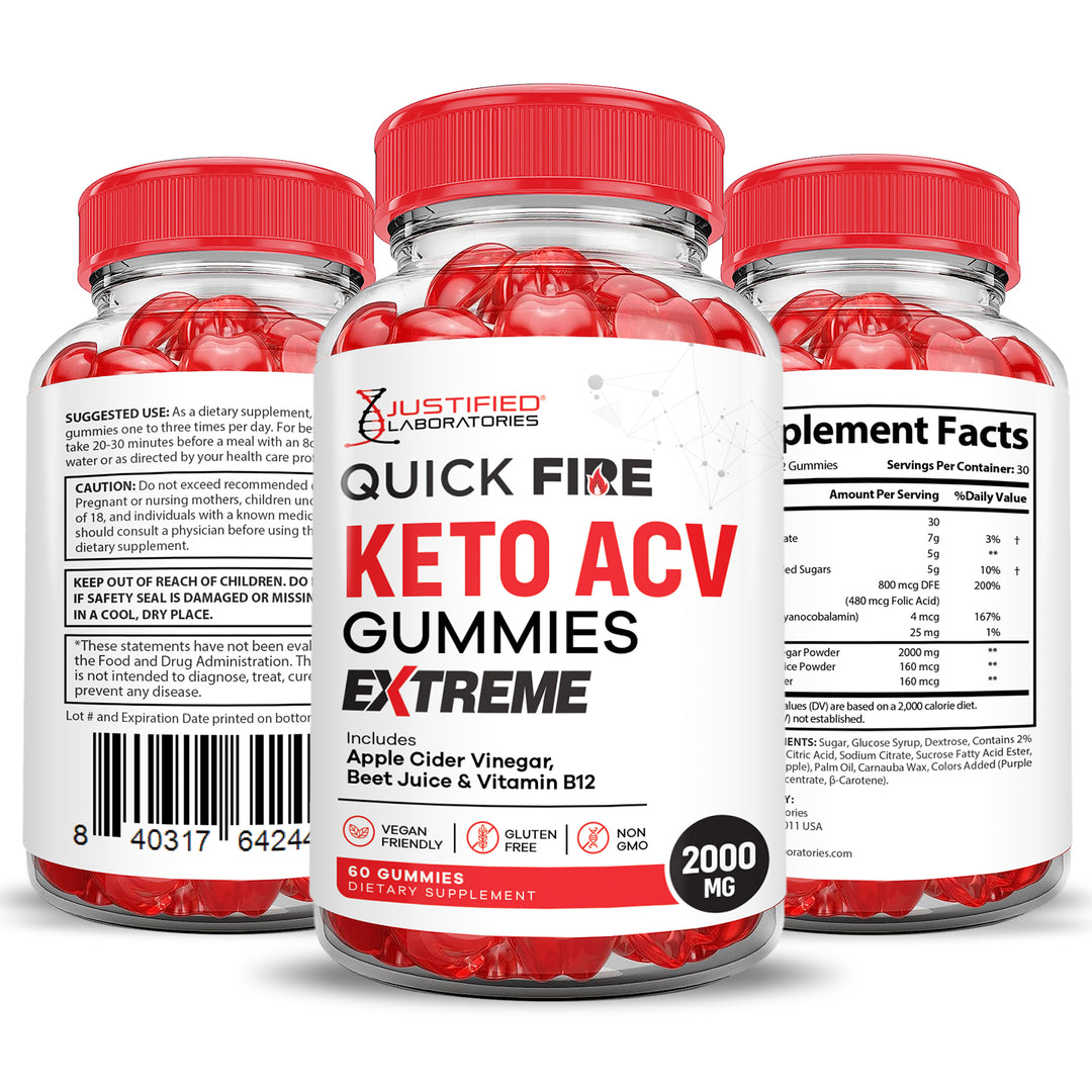 2 x Stronger Quick Fire Keto ACV Gummies Extreme 2000MG