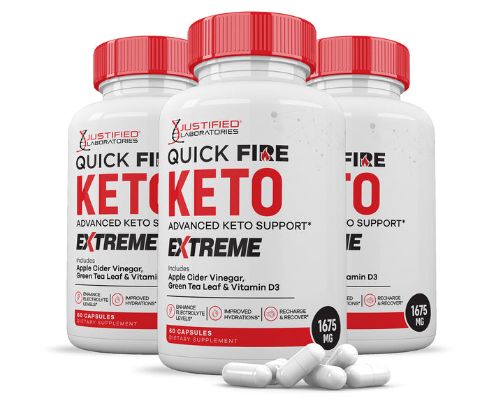 3 Bottles Quick Fire Keto ACV Extreme Pills 1675MG