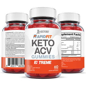 All sides of bottle of the 2 x Stronger RapidFit Keto ACV Gummies 2000mg'