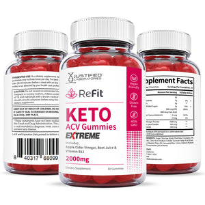All sides of bottle of 2 x Stronger ReFit Keto ACV Gummies Extreme 2000mg