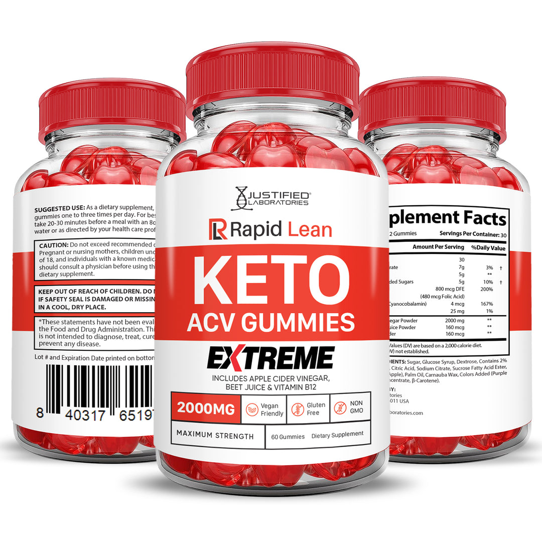 3 Sided of Bottle of Rapid Lean Keto ACV Gummies Extreme 2000mg