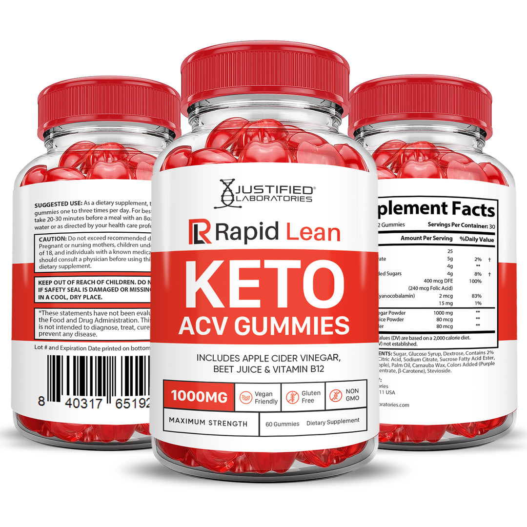 3 Sided of Bottle of Rapid Lean Keto ACV Gummies 1000MG
