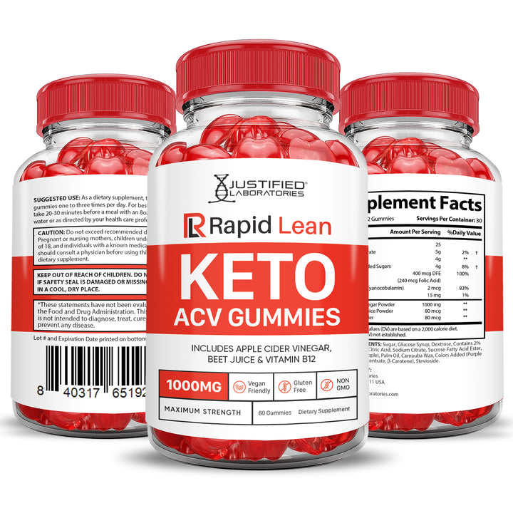 3 Sided of Bottle of Rapid Lean Keto ACV Gummies 1000MG