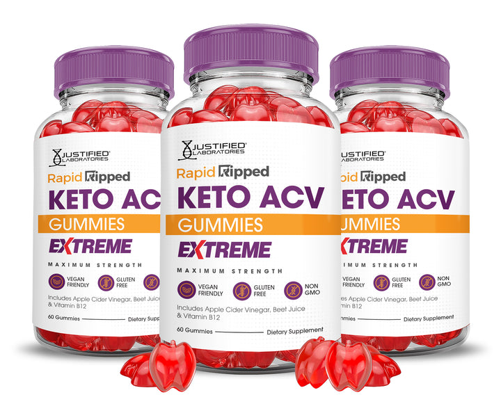 3 bottles Rapid Ripped Keto ACV Gummies Extreme 2000mg