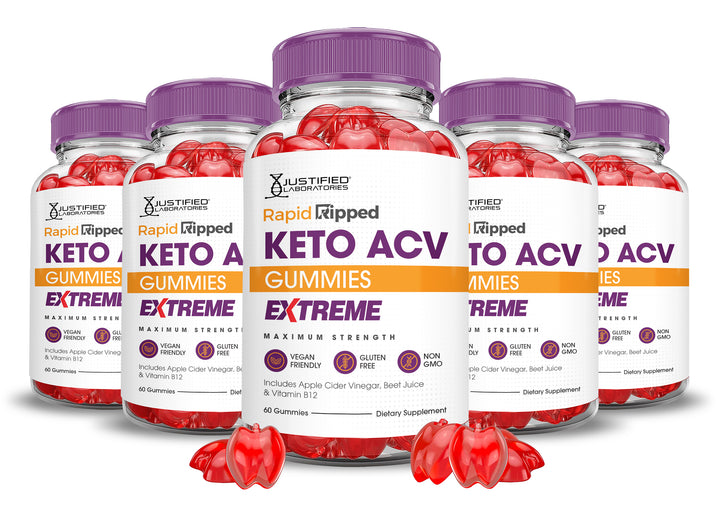 5 bottles Rapid Ripped Keto ACV Gummies Extreme 2000mg