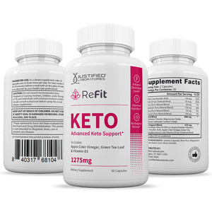 All sides of bottle of the ReFit Keto ACV Pills 1275MG