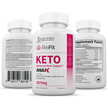 Load image into Gallery viewer, All sides of bottle of the ReFit Keto ACV Max Pills 1675MG