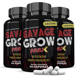 3 bottles of Savage Grow Max Men’s Health Supplement 1600mg