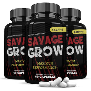 3 bottles of Savage Grow Men’s Health Supplement 1484mg 