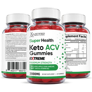 All sides of the bottle of the 2 x Stronger Extreme Super Health Keto ACV Gummies 2000mg