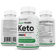 Load image into Gallery viewer, All sides of bottle of the Super Health Keto ACV Max Pills 1675MG