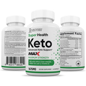 All sides of bottle of the Super Health Keto ACV Max Pills 1675MG