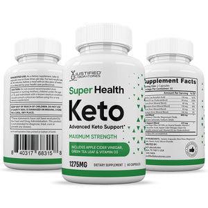 All sides of bottle of the Super Health Keto ACV Pills 1275MG