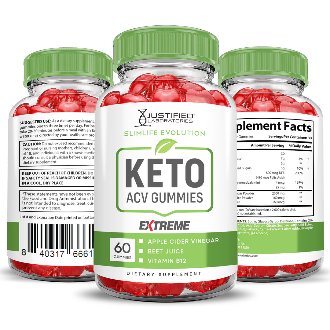 All sides of bottle of the 2 x Stronger Slimlife Evolution Keto ACV Gummies Extreme