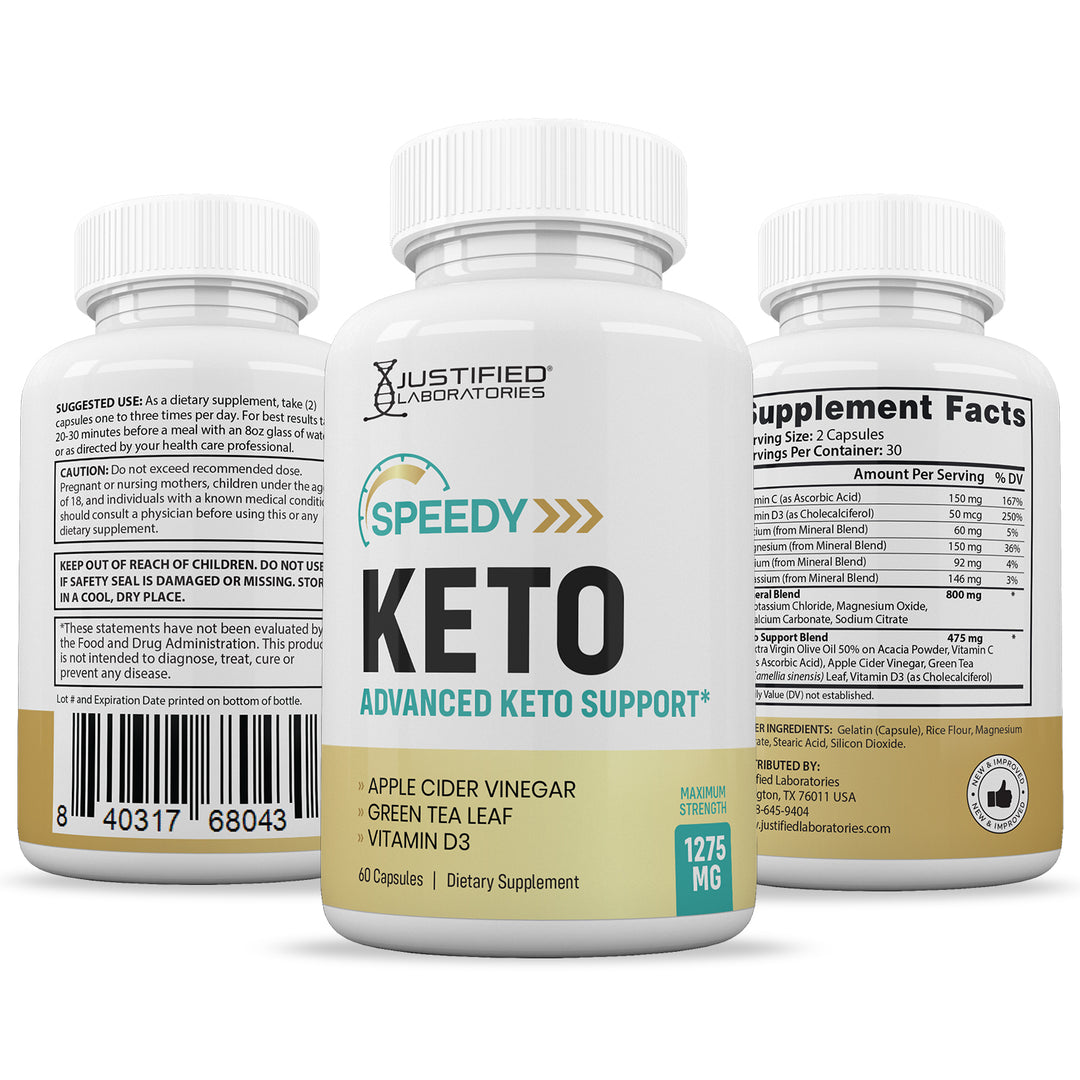 3 sides of bottle of Speedy Keto ACV Pills 1275MG