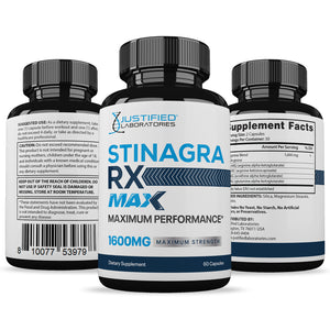 All sides of bottle of the Stinagra RX Max Men’s Health Supplement 1600mg