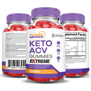 Turbo Ripped Keto ACV Gummies 2000MG 3 sides of bottle