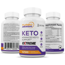 Cargar imagen en el visor de la Galería, Turbo Ripped Keto ACV Extreme Pills 1675MG 3 Sides of Bottle