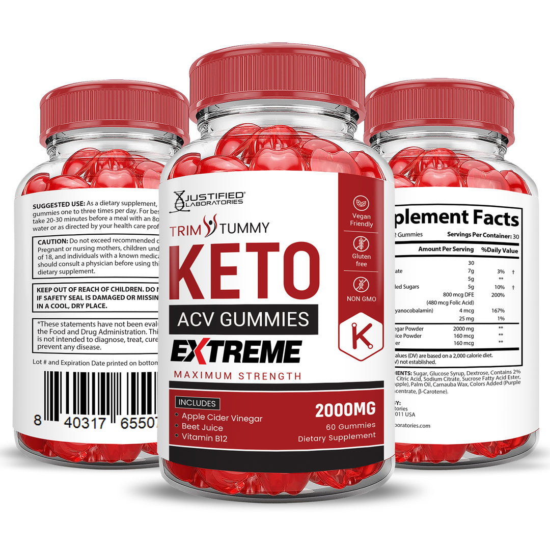 3 Sided of Bottle of Trim Tummy Keto ACV Gummies Extreme 2000mg