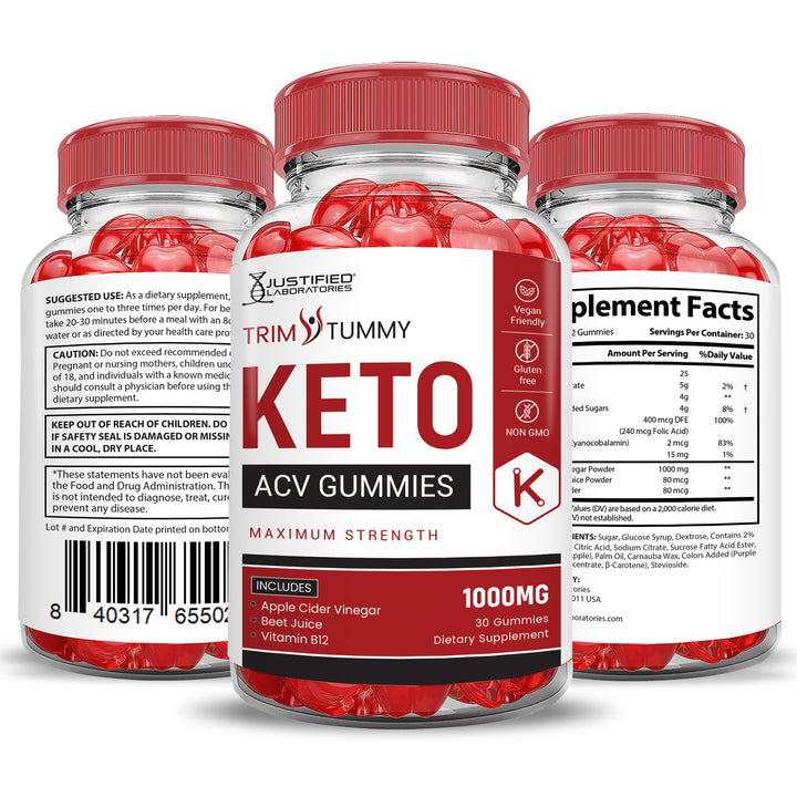 3 Sided of Bottle of Trim Tummy Keto ACV Gummies 1000MG