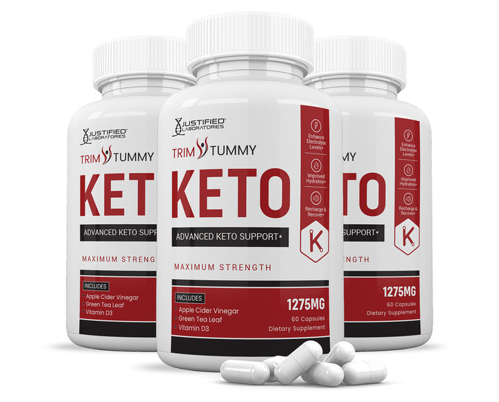 3 Bottles of Trim Tummy Keto ACV Pills 1275MG