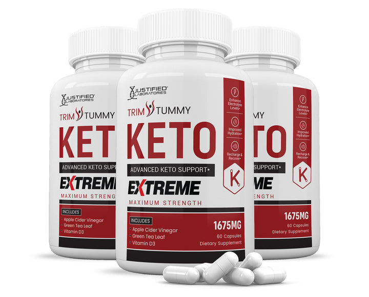 3 Bottles of Trim Tummy Keto ACV Extreme Pills 1675MG