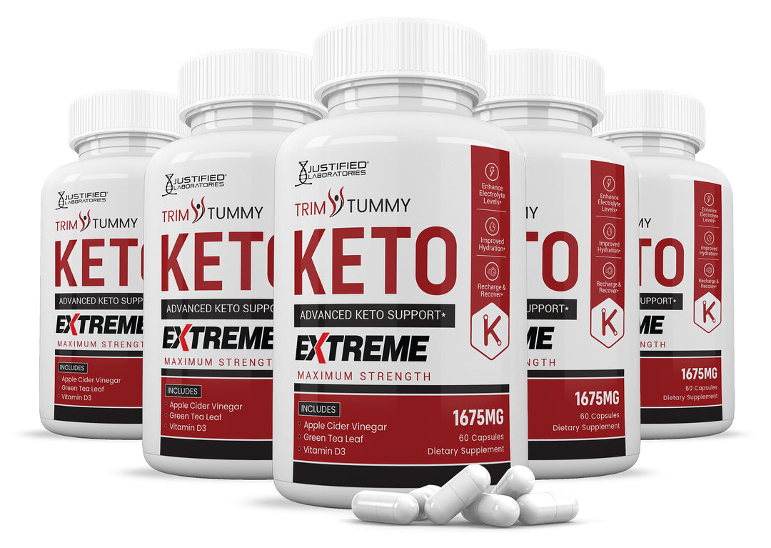 5 Bottles of Trim Tummy Keto ACV Extreme Pills 1675MG
